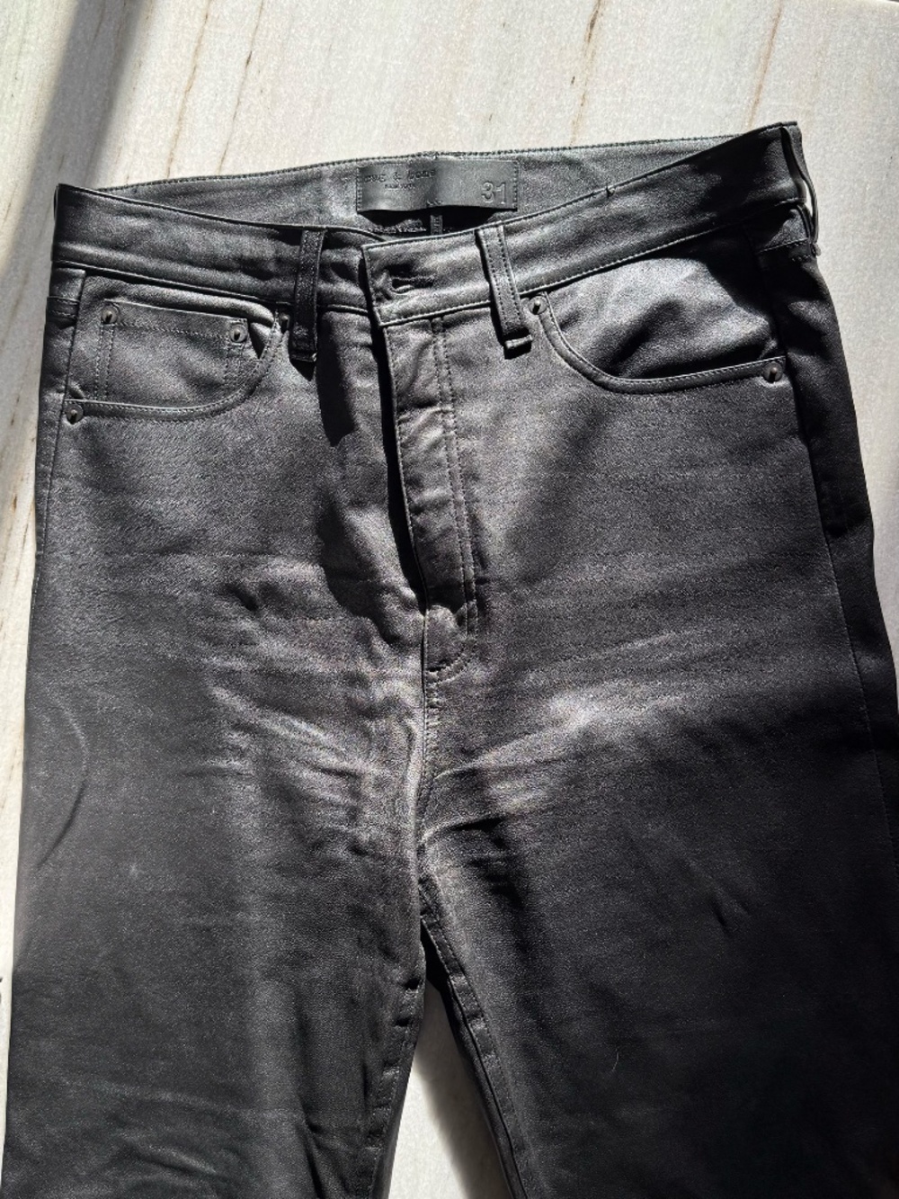 Rag & Bone 100% Lambskin Leather Straight Leg Pants 32" Inseam [Black] [31]